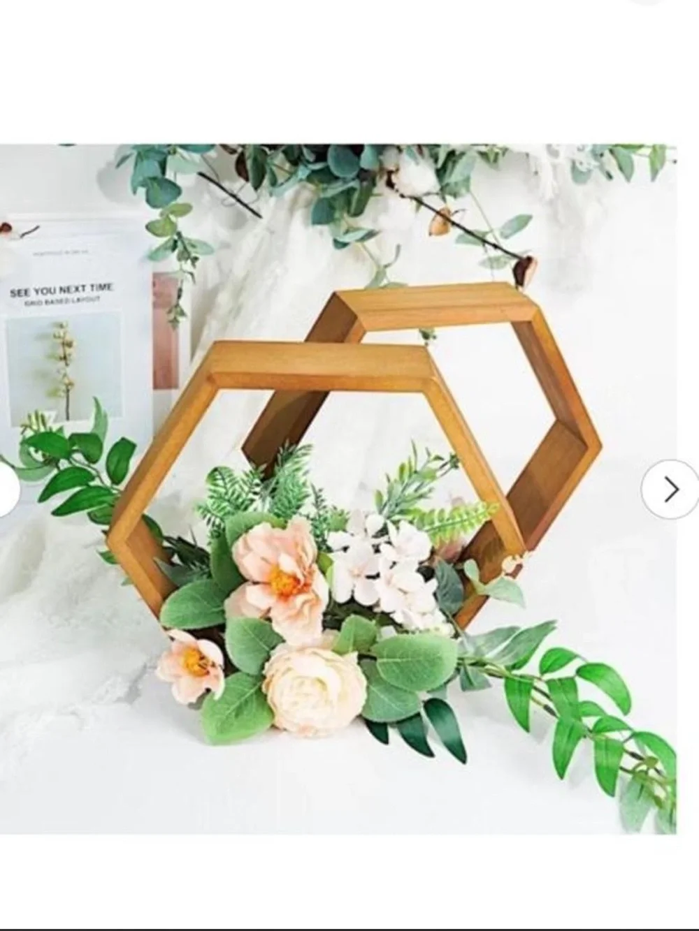 Set of 2 Wooden Hexagon Wall Shelf - Natural Brown